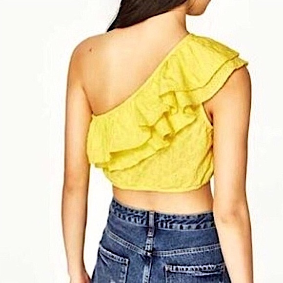 NWT📌 Zara Eyelet One Shoulder Ruffle Crop Top - Picture 4 of 8